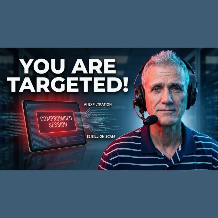 8 Cybersecurity Threats This Week — A Faster PC Live Technical Support A Faster PC host Bryan Longworth wearing a headset beside a tablet displaying